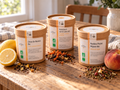 Trio d'infusions bio sans théine : Rooibos Pêché Mignon, Citron de Menton et Honeybush Carrot Cake en pots